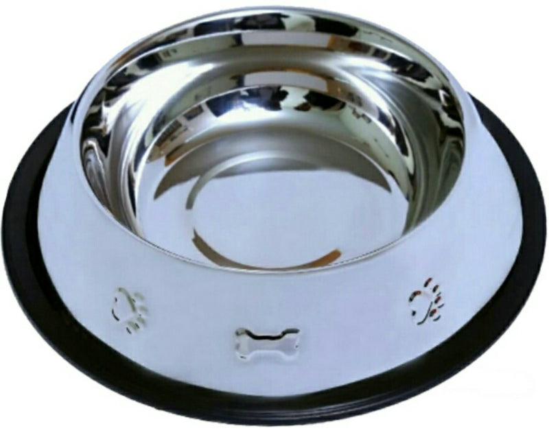 [Australia] - Set of 2 Etched Food Grade Stainless Steel Dog Bowls - 32oz Dry Weight - Dishwasher Safe - Bacteria & Rust Resistant - Non-Skid No-Tip Natural Rubber Base - Odor Free Alternative to Plastic 