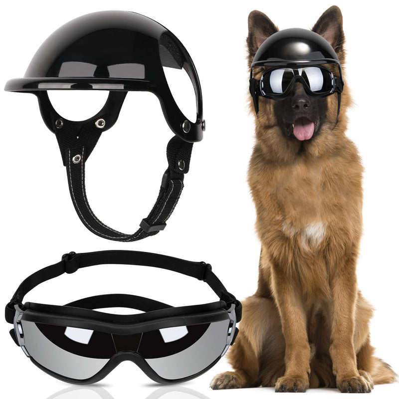 SlowTon Dog Helmet and Goggles for Small Dogs - UV Protection Doggy Sunglasses Dog Glasses Pet Motorcycle Helmet Hat with Ear Holes Adjustable Belt Safety Hat for Puppy Riding (Black, Small) - PawsPlanet Australia