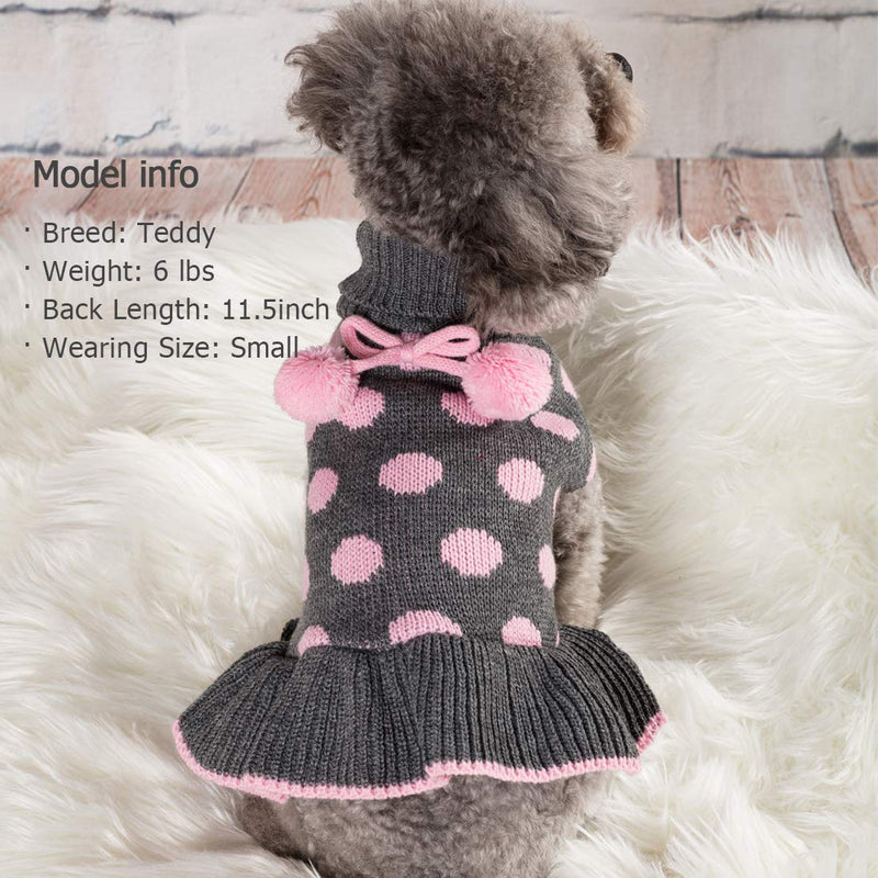 [Australia] - kyeese Dog Sweater Dress Turtleneck Polka Dot Dog Sweaters Knitwear Warm Pet Sweater with Pom Pom Ball Large Dot (Grey) 