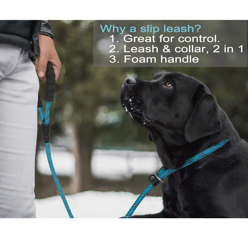 [Australia] - haapaw 2 Packs Slip Lead Dog Leash with Comfortable Padded Handle Reflective, Mountain Climbing Rope Dog Training Leashes for Large Medium Small Dogs(6 FT) slip leash 2-pack black+blue,6FT 