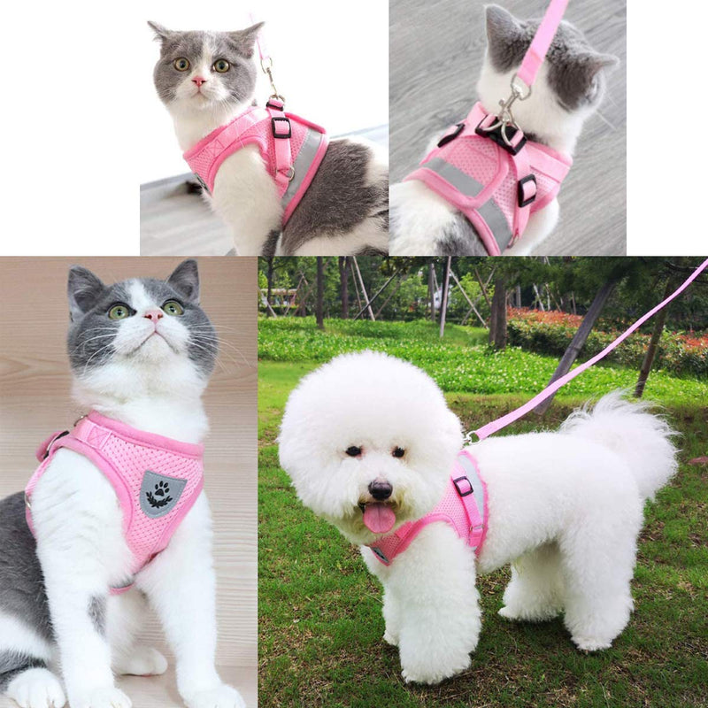 XHDA No Pull Puppy Harness and Cat Harness lead sets, Reflective Adjustable Small and Medium Harness, Escape Proof Adjustable Vest Harness For Dogs/Cats/Rabbits,Contains Two Pet Toys XS (Chest:10.2-11.4"|26-29cm) Pink - PawsPlanet Australia