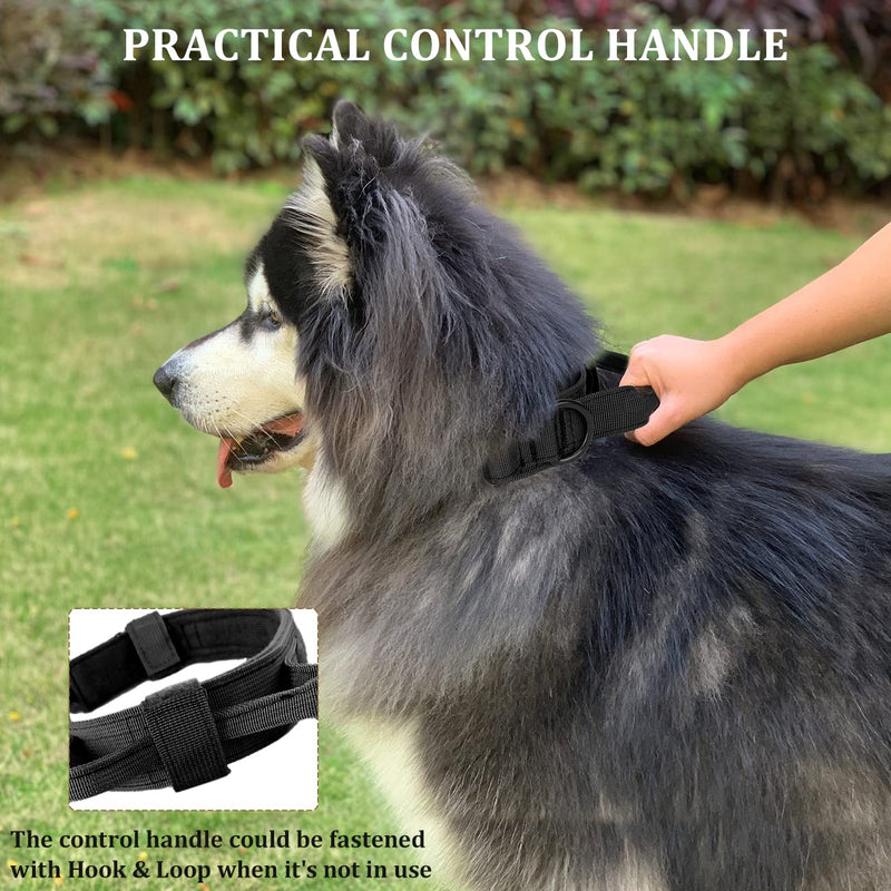 Tactical Dog Collar, Adjustable Collar with Control Handle, Soft Padded Nylon Dog Collar with Robust Metal Buckle for Medium Large Dogs M Black - PawsPlanet Australia