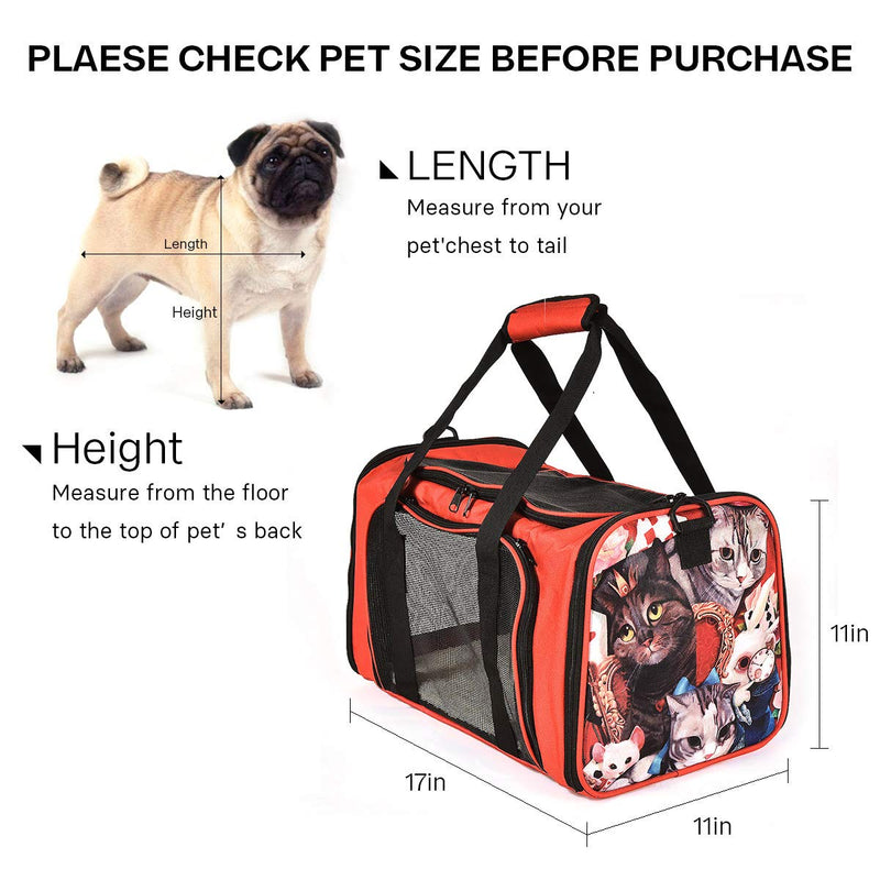 [Australia] - Big Eyes Pet Soft Sided Cat Carrier for Medium Cats Small Cats, Collapsible Pet Carrier Airline Approved,Cloth Dog Carrier for Animal Red Kitty 