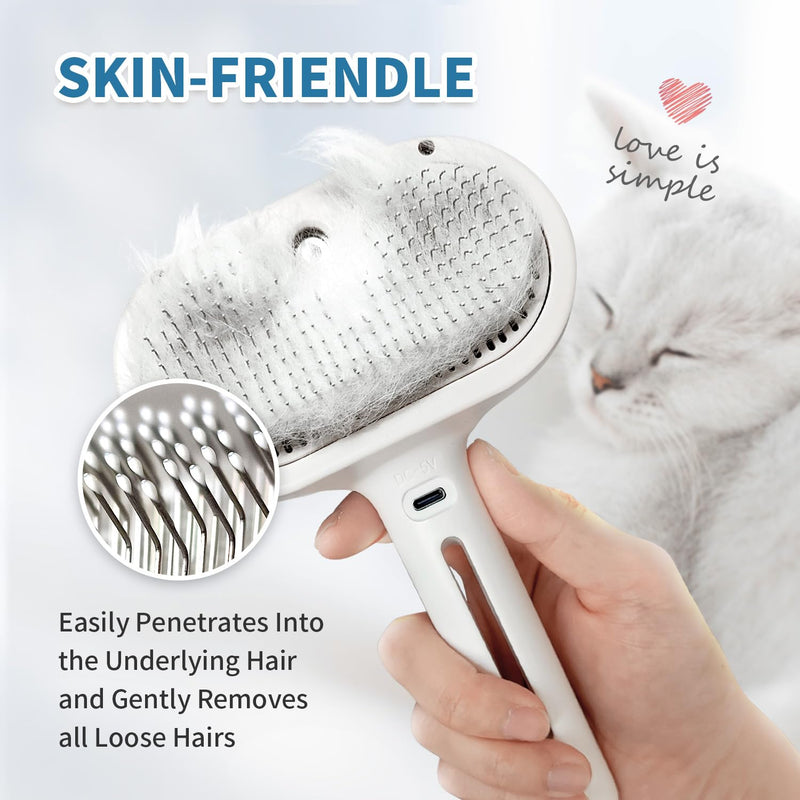 Herokitty Spray Cat Brush for Shedding, Cats Brush Remove Static Flying Hair Self Cleaning Dogs Brush for Long and Short Hair Pets Grooming Brush Remove Tangled Loose Hair Reduce Shedding (White) - PawsPlanet Australia