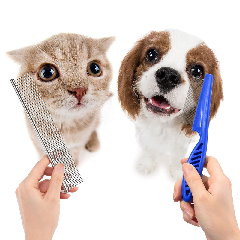 Nuenen 9 Pieces Dog Comb Kit Flea Comb Rush Tear Stain Remover Comb Double Head Grooming Comb Multipurpose Tool for Pet Cat Dogs Removing Crust and Mucus - PawsPlanet Australia