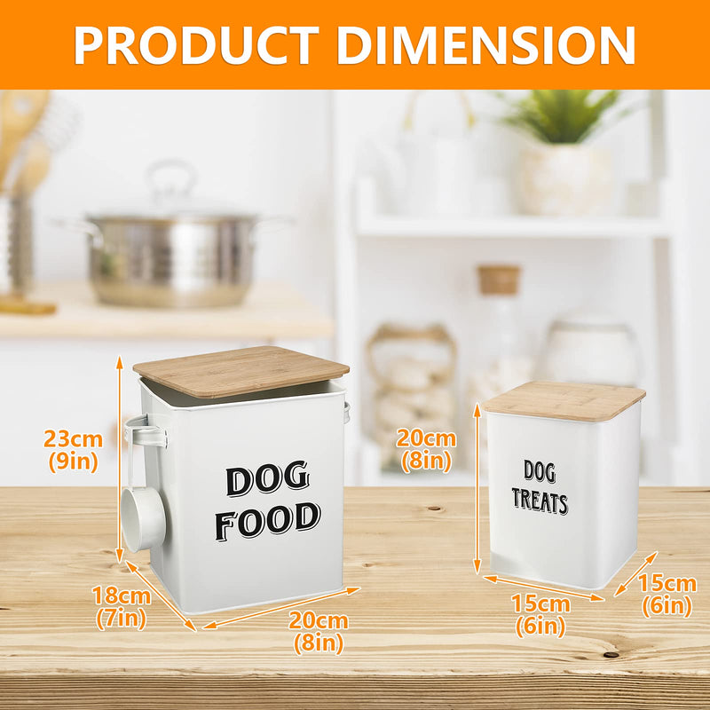 Pet Food and Treats Containers Set with Scoop for Cats or Dogs - Beige Powder-Coated Carbon Steel - Tight Fitting Wood Lids - Storage Canister Tins - Dog Food Dog Food Wood - PawsPlanet Australia