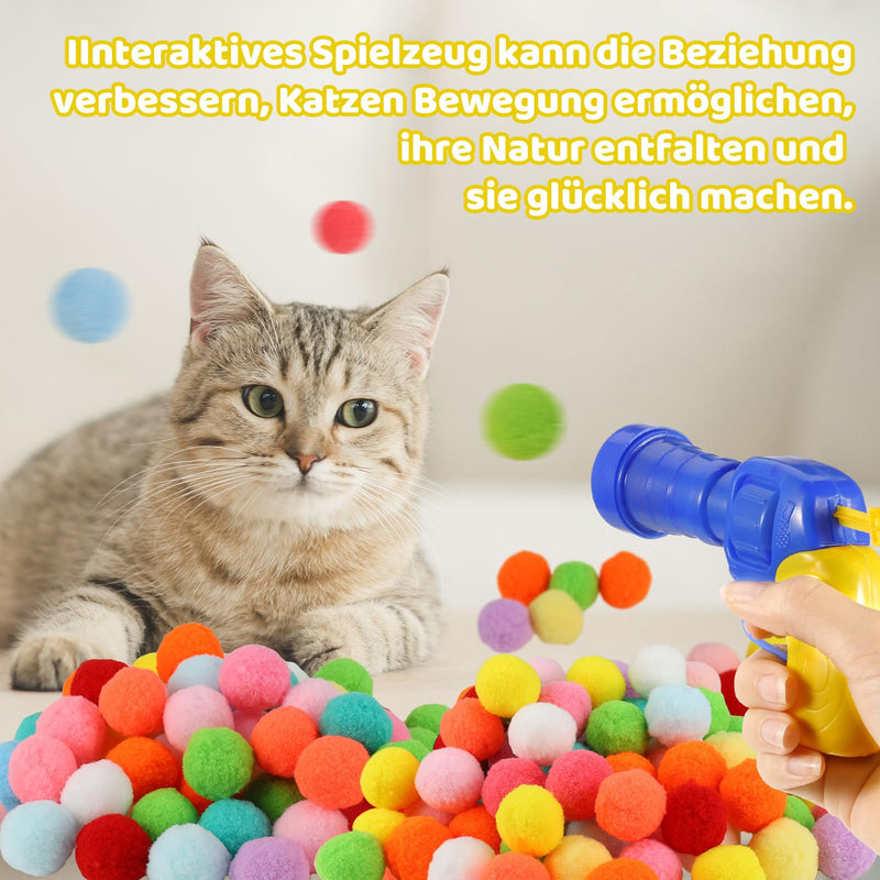 Fanshiontide Cat Toy Interactive Launch Training Cat Toy Balls with 1 Launcher and 100 Balls Funny Mini Plush Ball for Cats Dogs Pet Playing Exercises Hunting Training - PawsPlanet Australia