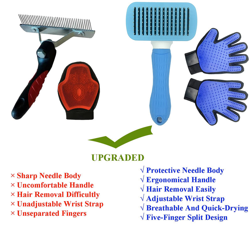 KEENWITS Pet Hair Remover Kit - Self Cleaning Dog Brush for Shedding Short Hair Cats Slicker Brushes for Shedding Long Haired and Massaging Grooming Gloves, Efficiently Reduces Deshedding by up to 95% Thick Needle - PawsPlanet Australia