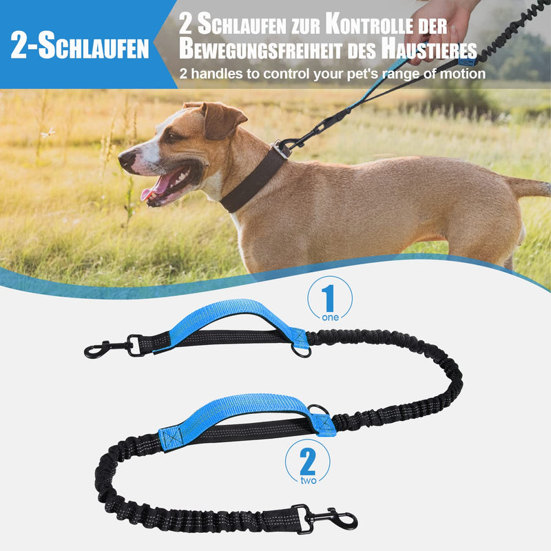 Snocyo jogging leash for dogs, jogging dog leash for medium and large dogs, elastic and reflective dog leash, retractable leash with double handle and waist belt for one dog, black and blue - PawsPlanet Australia