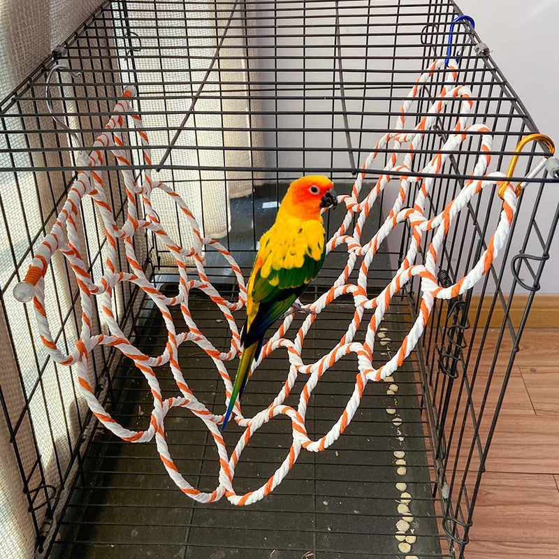 Bird Hemp Rope Net Swing,Parrot Perch Climbing Rope Ladder,Hammock Hanging on Parakeet Cage wiht 2 Hooks,Chew Toys for Greys Cockatoo,Cockatiel,Conure,Lovebirds,Canaries,Little Macaw 13.8" x 23.6" - PawsPlanet Australia