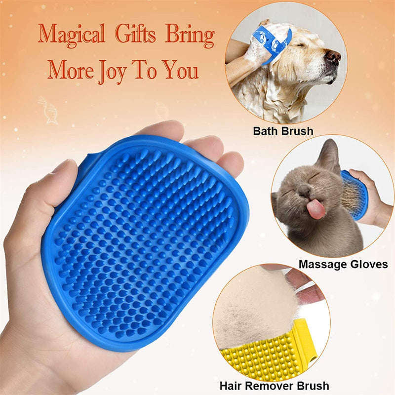 Dog Grooming Brush Pet Bath Brushes Pet Shampoo Bath Brush with Adjustable Strap Handle Rubber Shower Brush for Long Short Haired Dogs and Cats Blue+Yellow - PawsPlanet Australia
