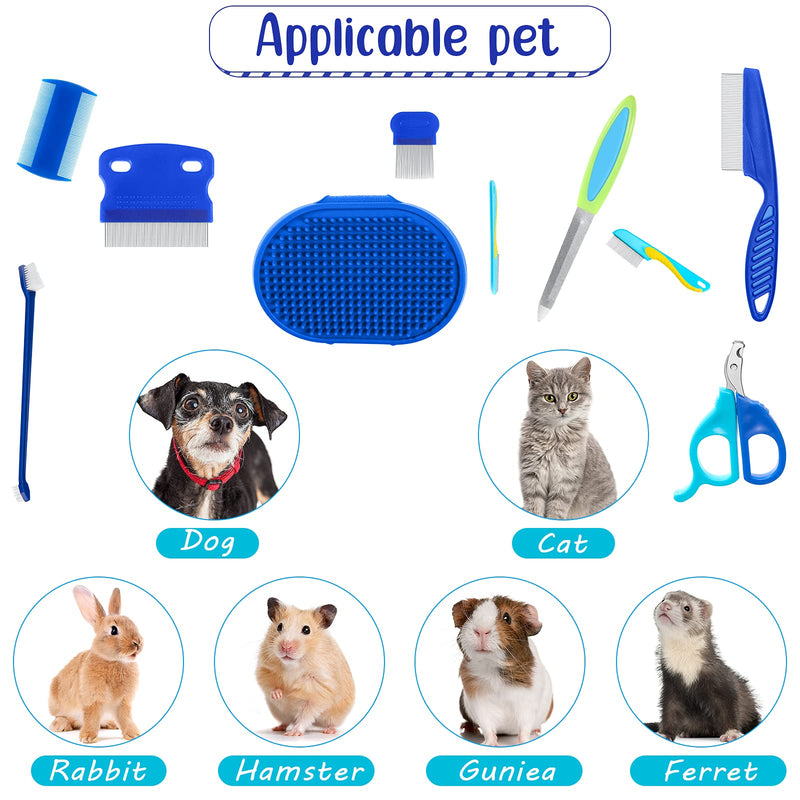 12 Pieces Rabbit Grooming Kit Nail Clipper and Trimmer Pet Hair Remover Long and Short Comb Tear Stain Remover Comb Small Animal Massage Brush Double-Sided Comb Toothbrush for Rabbit Hamster Blue - PawsPlanet Australia