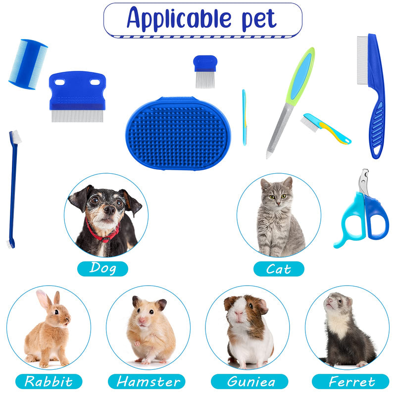 12 Pieces Rabbit Grooming Kit Nail Clipper and Trimmer Pet Hair Remover Long and Short Comb Tear Stain Remover Comb Small Animal Massage Brush Double-Sided Comb and Toothbrush for Bunny Rabbit Hamster Blue - PawsPlanet Australia