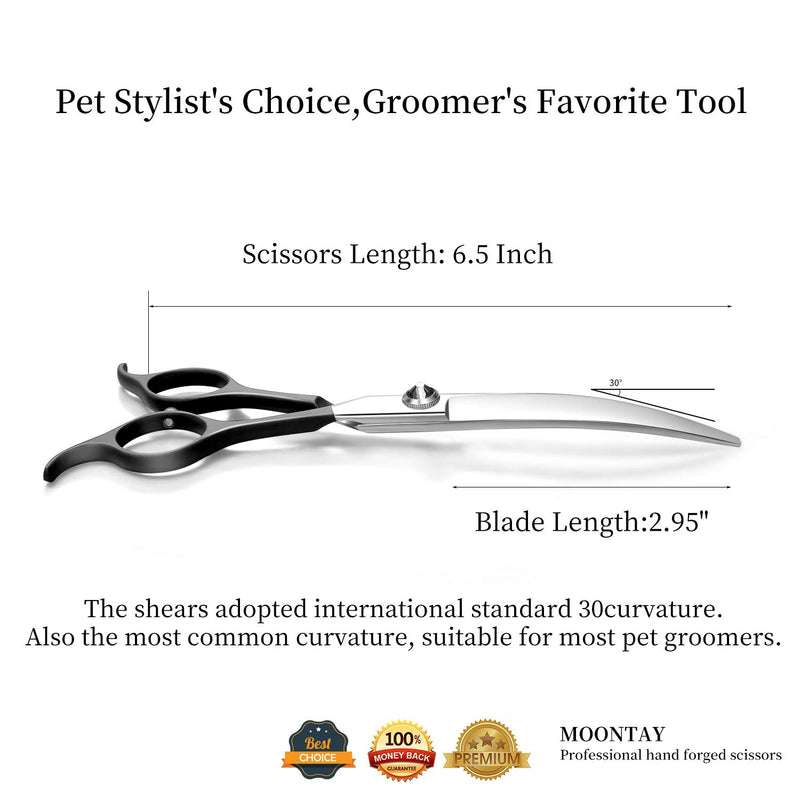 Moontay 6.5inch Curved Dogs Grooming Scissors Professional Dog Grooming Scissor for Dogs, Cats and Pets Scissors Curved Shears 440C Japanese Stainless Steel Blade (Black) Black - PawsPlanet Australia