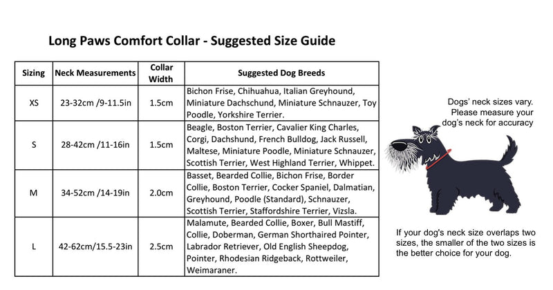 Long Paws Comfort Collar, Reflective, Padded Dog Collar, Small, Black - PawsPlanet Australia
