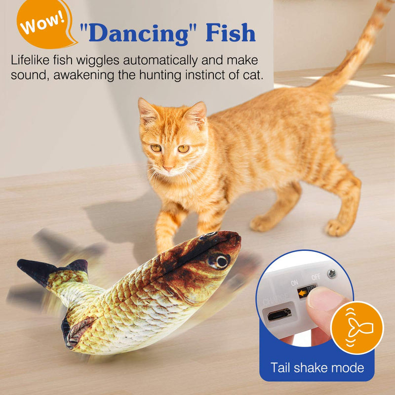 [Australia] - Pawaboo Electric Fish Cat Toys, Realistic Flopping Fish, Moving Dancing Plush Fish Cat Toys, Interactive Kicker Fish Toy, Playing Exercise Training Biting Chewing Toys for Cat Kitty Kitten grass carp 
