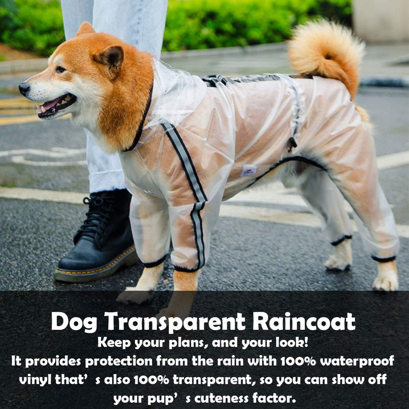 PETSYARDS Dog Raincoats Rainy Days Transparent Dog Full-Cover Rain Jacket Coat Four Legs Poncho Hoodies with Reflective Strip for Small Dogs XS X-Small(Back: 8.5",1-3 LBS) - PawsPlanet Australia