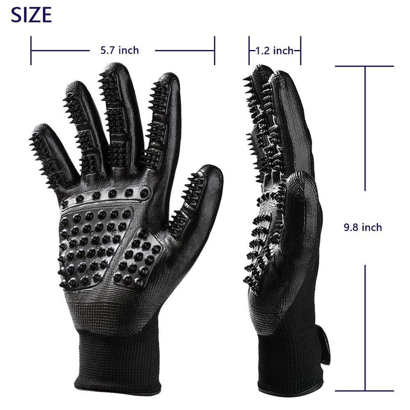 [Upgrade] BYETOO Pet Grooming Glove,Pet Deshedding Brush Glove with Adjustable Wrist Strap for Cat,Dog,Horse with Long,Short Fur,Efficient Pet Hair Remover Mitt with Enhanced Five Finger Design1 Pair [Black, A pair] - PawsPlanet Australia