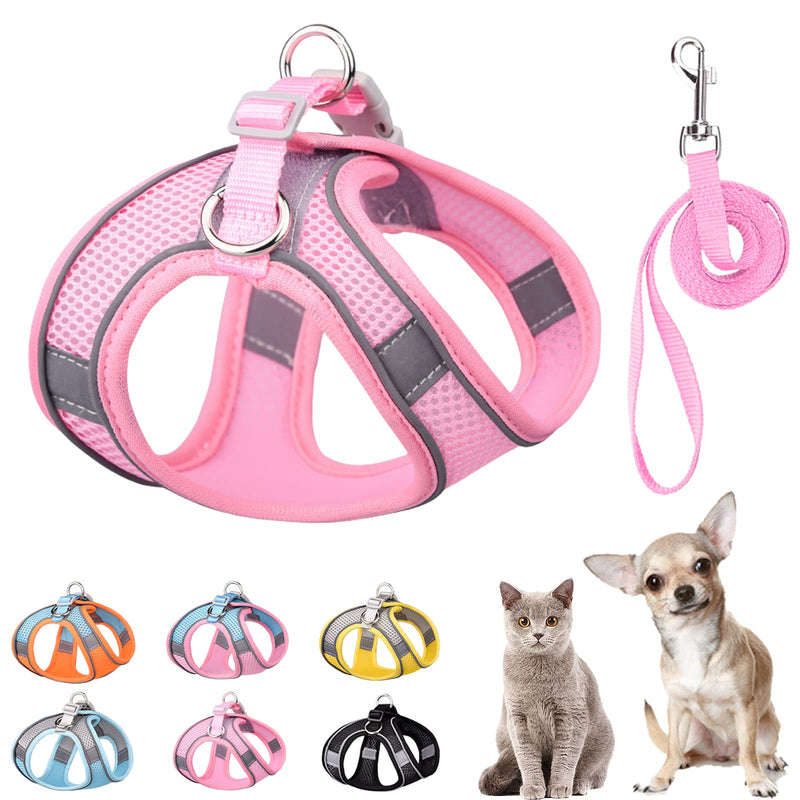 PETPUBGNZS Soft Small Dog Harness and Leash Set Step in Air Mesh Puppy Harness Leash Easy Walk Dog Harness Vest Adjustable Reflective No Pull Dog Harnesses for Small Dogs Cats (Pink,XXS) XXS (Recommend 3-6 lbs) Pink - PawsPlanet Australia