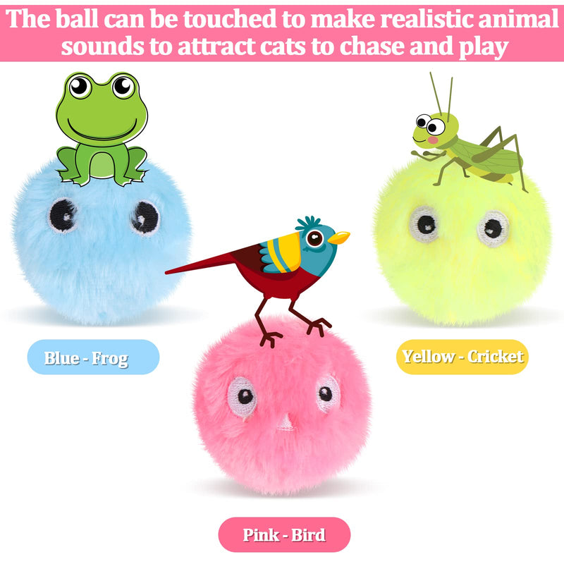 3-Packs Upgraded Fluffy Balls Plush Cat Toys, 3 Realistic Chirping Balls Bird Frog Cricket Catnip Noise Balls for Cat Exercise, Cat Interactive Toy for Kittens - PawsPlanet Australia