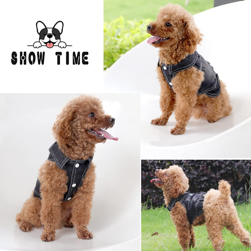 SILD Pet Clothes Dog Jeans Jacket Cool Blue Denim Coat Small Medium Dogs Lapel Vests Classic Hoodies Puppy Blue Vintage Washed Clothes XS Black - PawsPlanet Australia