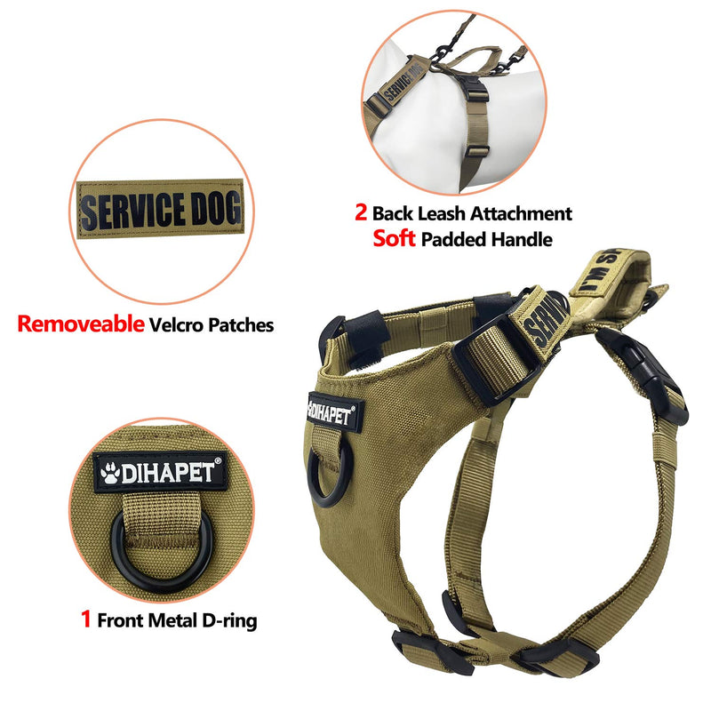 Dihapet Dog Harness No Pull,Tactical Military Working Dog Vest, Adjustable Service Dog Harness Training Vest with Handle for Puppy Small Medium Large Dogs XL Chest 28.5-41.5in khaki - PawsPlanet Australia