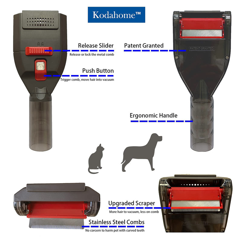 Kodahome Pet Shedding Brush Kit, Deshedding Tool Compatible with Most Vacuum Cleaners as Vacuum Attachment, Cat and Dog Hair Grooming Brush with 3.3ft Extension Hose with Universal Adapters - PawsPlanet Australia