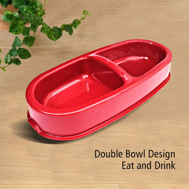 Cat Bowl – Red Coloured – Double Feeding Tray – NON-SLIP & SPILL FREE – Slightly Raised Platform – Protects Floor from Being Scratched - PawsPlanet Australia