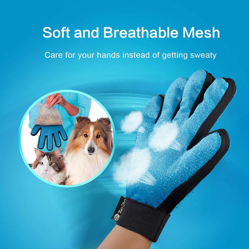 TUODING Pet Grooming Glove Brush，2Pcs Pet Grooming Gloves For Cat & Dog - Pet Hair Remover Brush+Furniture Clean Tool &Gentle Deshedding Brush - Rubber Tips for Massage (1 Pair Left and Right Hand) … 2PCS sky blue - PawsPlanet Australia