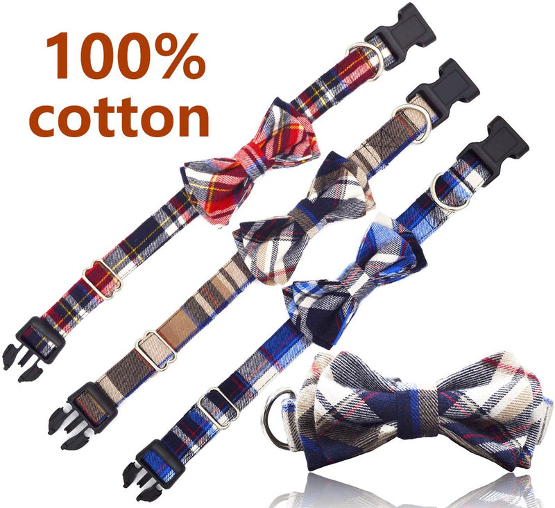 [Australia] - Freezx Dog Collar with Bow Tie - Adjustable 100% Hand Made Cotton Design - Cute Fashion Dog Collars with Bow Ties for Small Medium Large Dogs - Red,Brown,Blue,Green,Yellow Plaid Stripe Pattern S collar length 11.5"- 14.5" Brown 