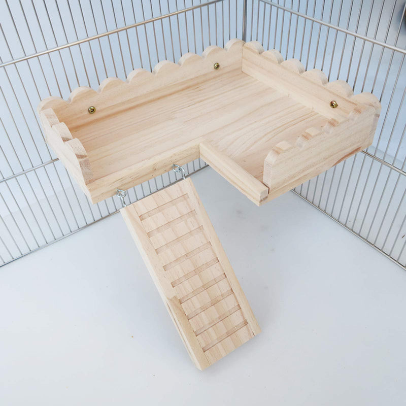 ROZKITCH Hamster Platform with Climbing Ladder, Bird Perch Cage Toy Wooden Play Gym Stand, Natural Pine Wood Tray for Chinchilla Squirrel Rabbit Guinea Pig, Birdcage Toy for Parrot Conure Parakeet L Perch Small - PawsPlanet Australia