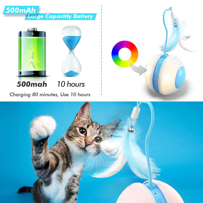 Biilaflor Interactive Cat Ball Toys with Bird Sound, Led Light, Detachable Protective Rubber Shell, USB Charging, Automatic 360° Rolling, 2 Feathers & Bell, Robotic Cat Moving Toys for Indoor Cats - PawsPlanet Australia