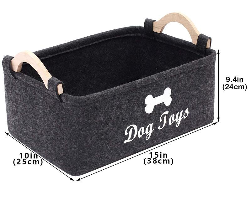 Geyecete Dog Toys Storage Bins - with Wooden Handle, Pet Supplies Storage Basket/Bin Kids Toy Chest Storage Trunk Big Dark Grey - PawsPlanet Australia