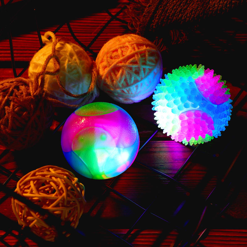 4 Pieces Light Up Dog Balls Glowing Elastic Balls LED Flashing Spike Pet Balls Molar Ball Pet Light Color Balls Interactive Pet Toys for Cats Dogs Chewing Playing (2.2 Inch, 2 Styles) - PawsPlanet Australia