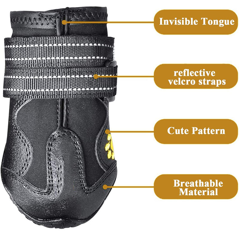 Havenfly Protective Dog Boots,4 PCS Waterproof Dog Shoes with Adjustable Straps Reflective,Dog Shoes with Wear-resistant and Rugged Anti-Slip Sole for Small Medium Large Dogs (4) 4 - PawsPlanet Australia