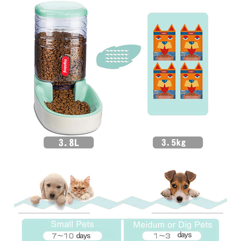 Happycat Pets Gravity Food and Water Dispenser Set,Small & Big Dogs and Cats Automatic Food and Water Feeder Set,Double Bowl Design for Small and Big Pets Pink and Green - PawsPlanet Australia