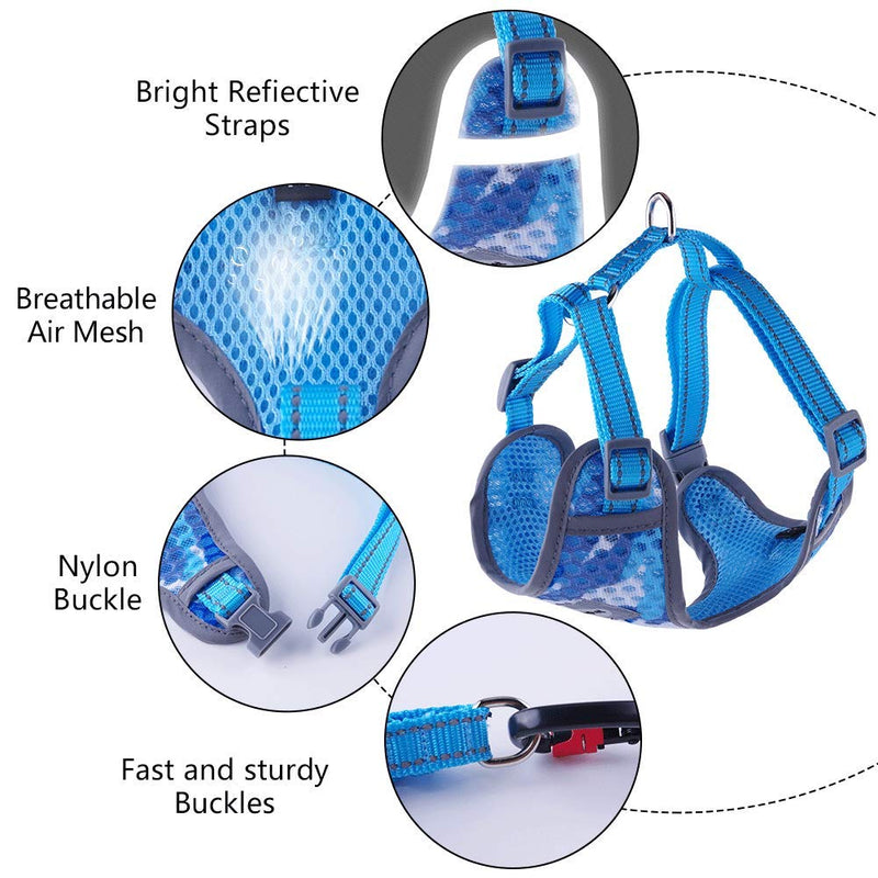 ThinkPet Reflective Breathable Soft Air Mesh No Pull Puppy Choke Free Over Head Vest Ventilation Harness for Puppy Small Medium Dogs and Cats XXS-Fit Cats (Neck 4.7-7.8 in/Chest 7.8-11.4 in) Camouflage Blue - PawsPlanet Australia