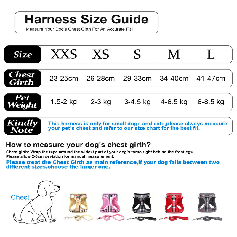 Suredoo Dog Harness and Lead Set, Step-in Breathable Reflective Puppy Cat Dog Vest Harnesses for Small Medium Dogs (XXS, Beige Plaid) XXS - PawsPlanet Australia