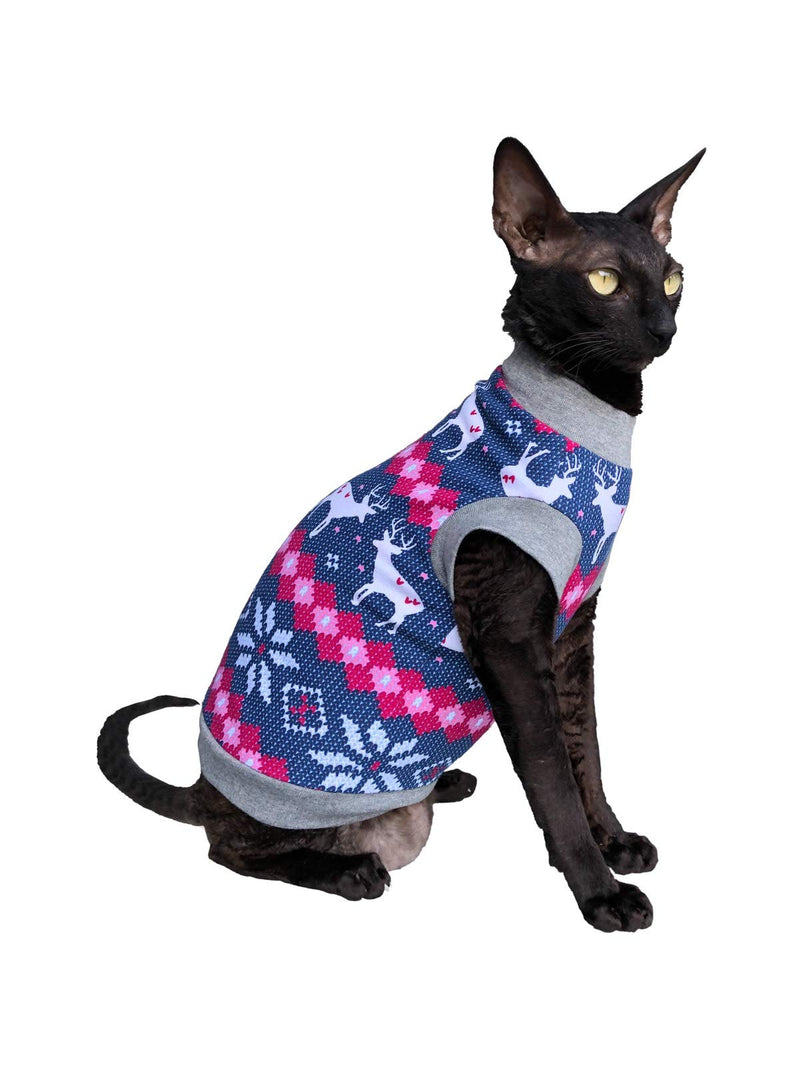 [Australia] - Kotomoda Cat's Warm T-Shirt for Hairless and Naked Sphynx Cats Santa's Deer Sweater L 