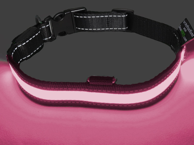 [Australia] - GlowHERO LED Light Up Dog Collar - The Original Glow Collar - High Visibility Durable and Reflective LED Dog Collar w/3 LED Modes Medium (16" - 18.75") Neon Pink 