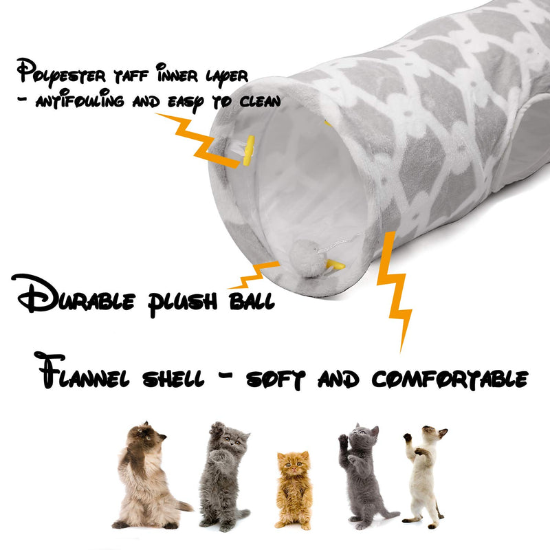 LUCKITTY Large Cat Toy Collapsible Tunnel Tube with Plush Balls, for Small Pets Bunny Rabbits, Kittens, Ferrets,Puppy and Dogs Grey-White - PawsPlanet Australia