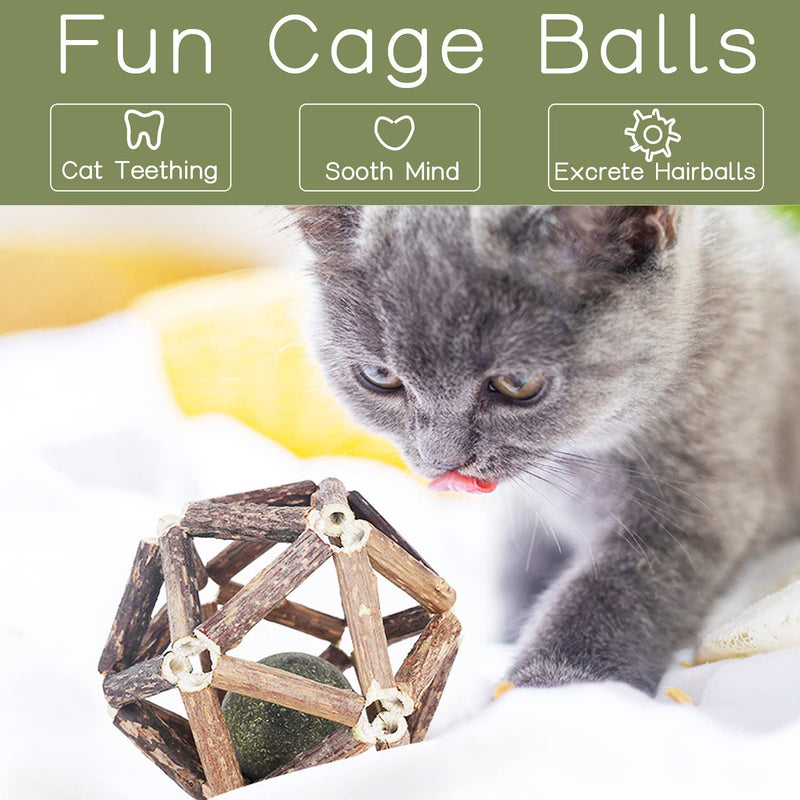 FUNUPUP Silvervine Stick Cage Balls Catnip Toys for Indoor Cats Catmint Toys for Kitten Cat Toy for Teeth Cleaning Matatabi Cat Chew Toy for Indoor Kitty Catnip&Bell - PawsPlanet Australia