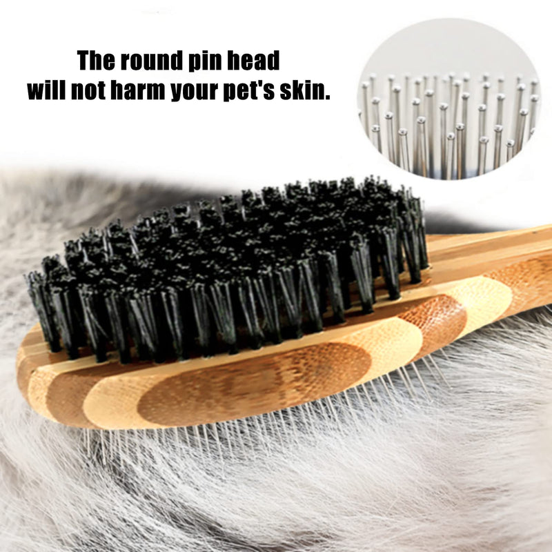 TTEIOPI 3 Pieces Dog Brush and Cat Brush, Large Bamboo Double Sided Oval Pin Brush & Bristle Grooming Brush for Pets with Long or Short Hair Removes Tangles, Dust and Dirt. - PawsPlanet Australia