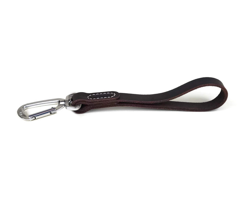 [Australia] - Mighty Paw Leather Leash Tab, 12” Short Dog Leash with Carabiner Clip, Training Traffic Lead for Large Dogs Brown 