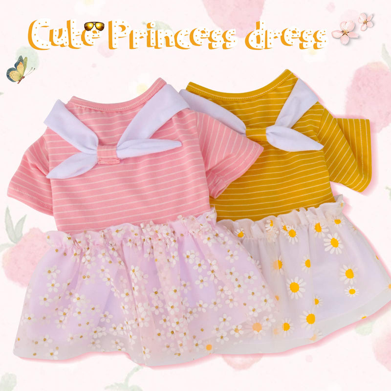 HYLYUN Small Dog Princess Dress 2 Pieces - 100% Cotton Striped Girl Puppy Dresses with Bowtie Puppy Tutu Dress for Small Dogs Girl Cats Small (2-4 lbs) - PawsPlanet Australia