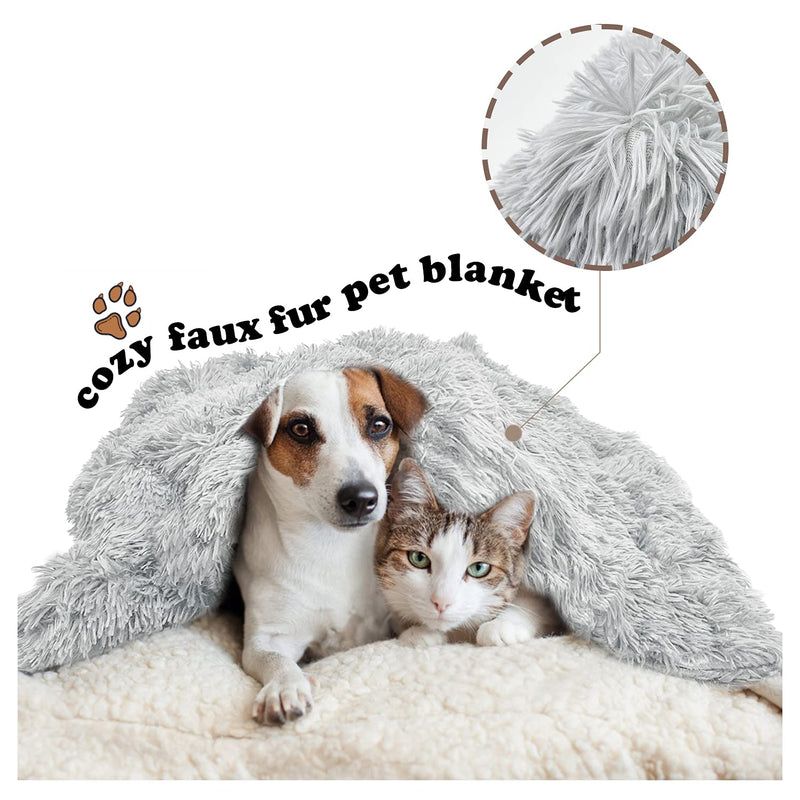 Furry Puppy Blanket Faux Fur Dog Blankets Soft Warm Small Pet Cat Throw Washable Shaggy Grey（20x30Inch） Small(23*31"In)(60*80cm） Light Grey - PawsPlanet Australia