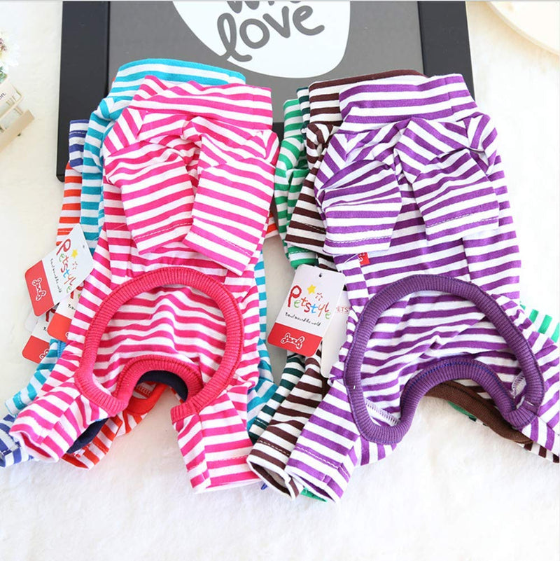 [Australia] - Hdwk&Hped Soft Cotton Dog Pajamas for All Seasons, Striped Pet Bottoming Jumpsuit for Small Dog Cat Puppy #2 Striped style - pink 