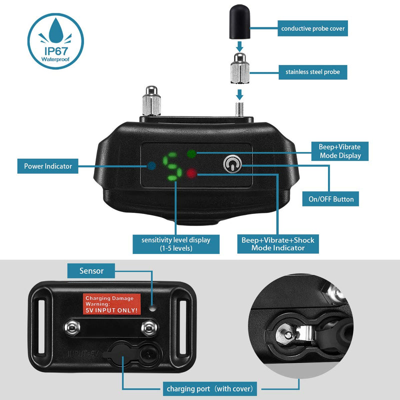 [Australia] - FIMITECH Dog Bark Collar, 5 Adjustable Levels Anti-Barking Collar with Beep, Vibration and Shock Modes, Rechargeable and Waterproof No Barking Collar for Large, Medium and Small Dogs 