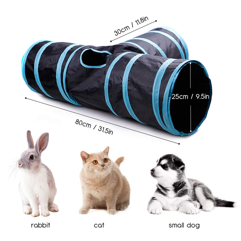 Hyselene Cat Tunnel Toy 3 Way,Cat Tunnel Toys Outdoor Collapsible Crinkle Pet Toy with Peep Hole,Ball & Interactive Wand,Large Indoor Foldable Play Tunnel Tubes for Cats,Kitty,Kitten,Dog,Rabbit,Puppy - PawsPlanet Australia