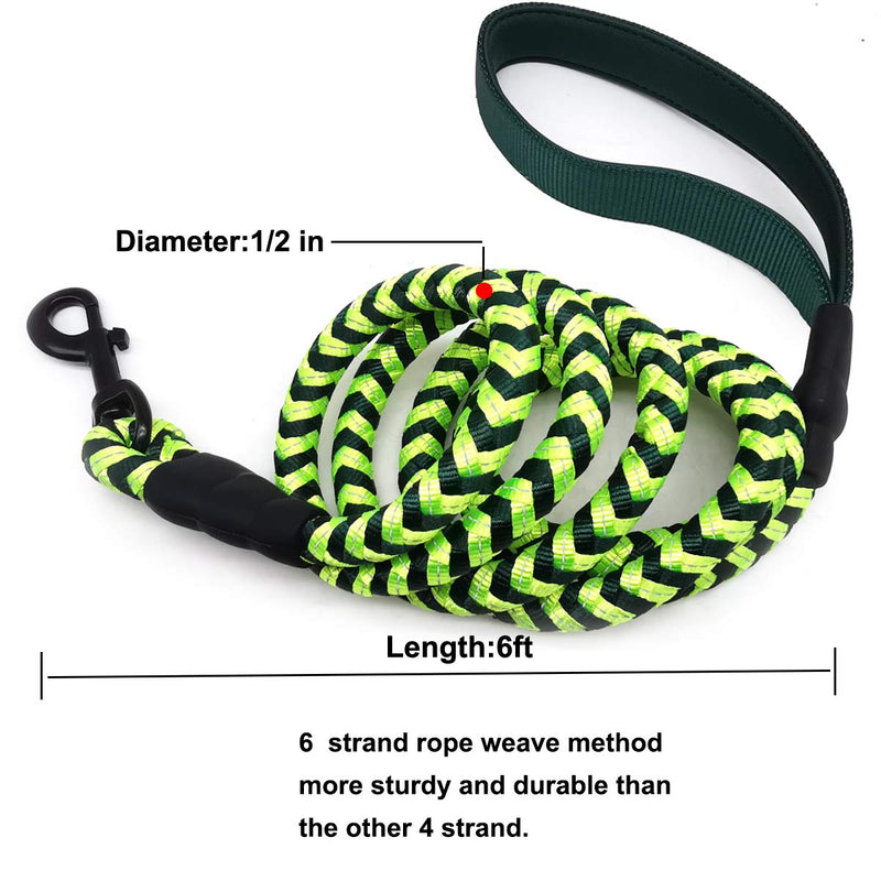 Mycicy Strong Dog Leash 6 Foot Reflective Rope Dog Leash Nylon Braided Heavy Duty Dog Training Leash for Large and Medium Dogs Walking Leads (6ft 1/2", Fluorescent Green) 6ft * 1/2" - PawsPlanet Australia